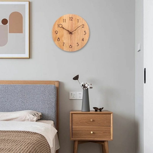 Väggklocka i massivt trä 35 cm, tyst urverk, tickar inte, modern minimalistisk design för vardagsrum, sovrum, kök [JUN]