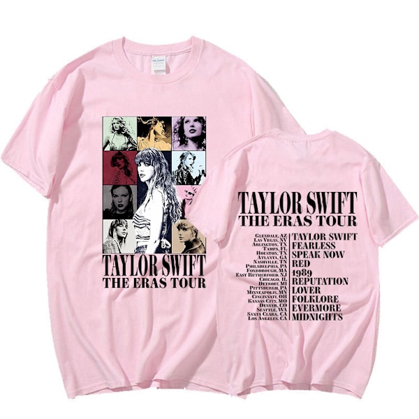 Taylor Swift The Eras Tour International Herr & Dam Kortärmad T-shirt Rund Krage Tryckt Rosa Pink XXL