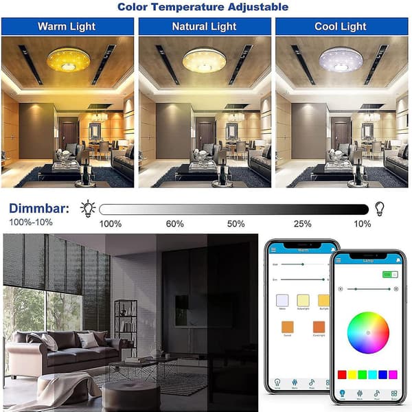 Smart RGB LED Loftlampe med Bluetooth-højttaler og farveskift [JUN]