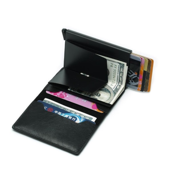 RFID-turvallinen nahkatakki korttikotelo työntää ulos 8 korttia m o seteleitä black