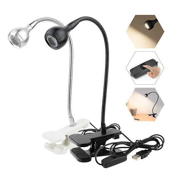 USB Natlampe Computerlampe Notebook USB Øjenbeskyttelse Fleksibel LED-lys Læselampe Bordslampe Mini Clip Lampe Switch Sølv Hvid