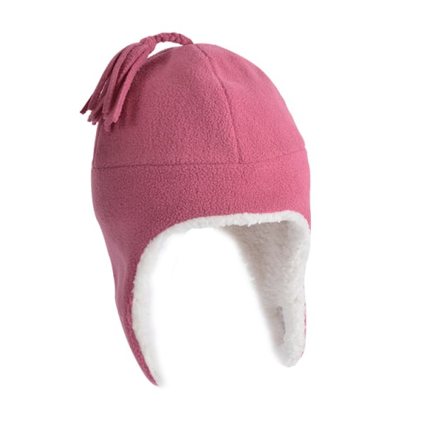 Dubbla lager söt cap baby pojkar och flickor fleece cap öron cap handskar (mörkrosa M)
