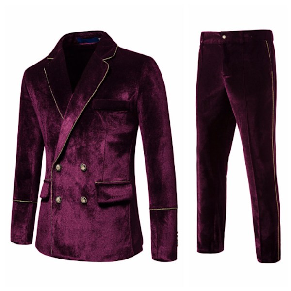 Miehet Slim Fit 2-osainen puku kaksoisrintaisella hääpuku punainen red M