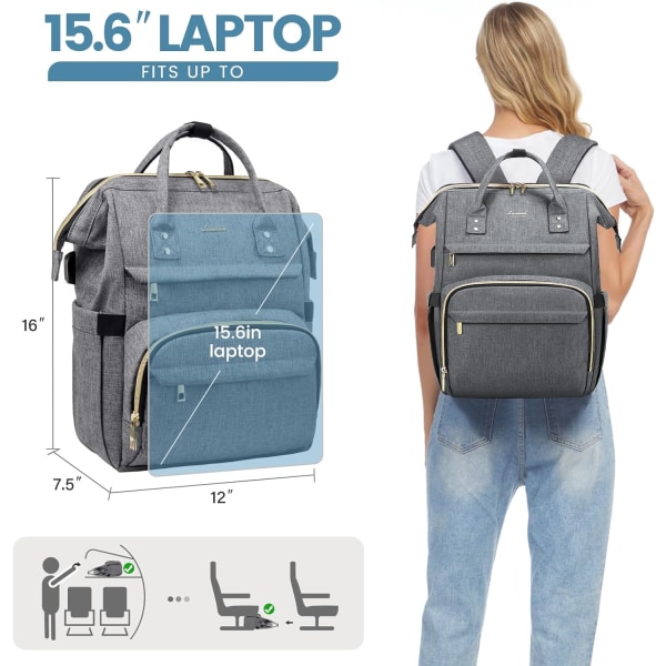 Laptopryggsäck för kvinnor passar 15,6 tums skolväska för damer Backp