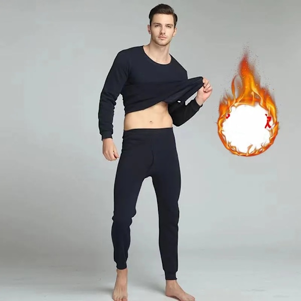 Högkvalitativa vinterlångkalsonger för män, termiskt set, tunn fleece, elastiskt material, mjuk, rundhalsad undertröja + kalsonger, grå Gray 4XL 90-100kg