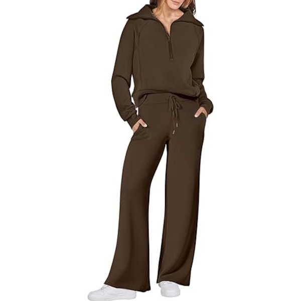 Dam 2-delt treningsdraktsett, Romslig Loungewear, Sportetøy Brun Brown S