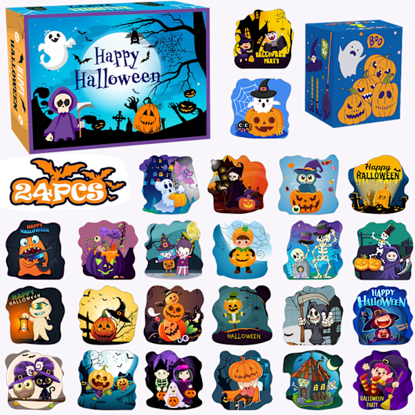 Puslespil Blind Box Børn DIY Papir Halloween Puslespil Gaveæske Jul Nedtælling Samle Legetøj GL-90 Halloween Jigsaw Puzzle