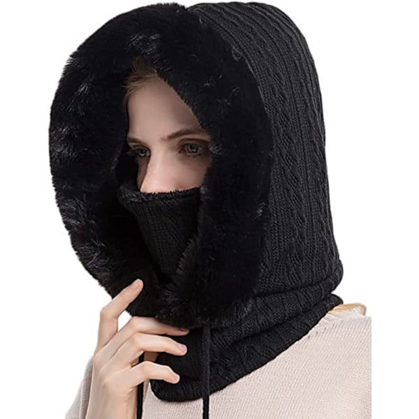 Dam Slouchy Fleece Mössa Halsduk Mask Dragsko Varm Huva Vinter Balaclava Stickad Mössa