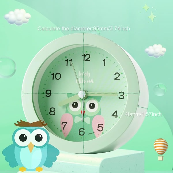 Lasten herätyskello ei tikkaa, kovaääninen herätyskello Pöytäkello, jossa on kaksoisvalaisimet lastenhuoneisiin (vihreä)