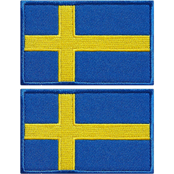 2-pack Sverige Flagga Patchar Broderade Svenska Flaggpatchar