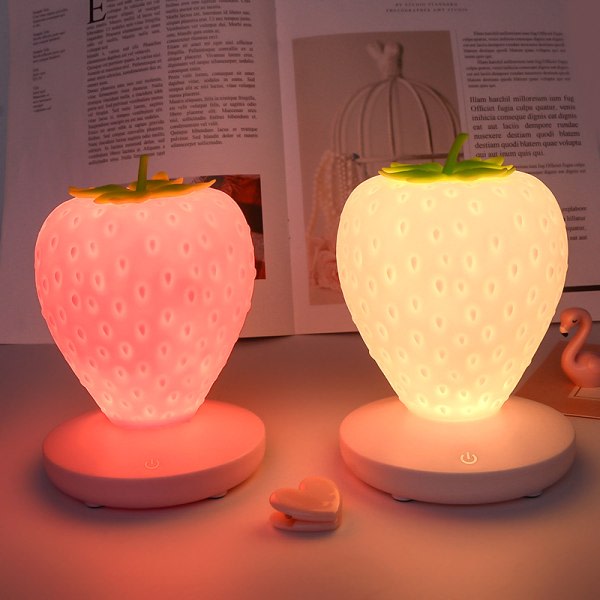 Frukt Jordgubbe Silikon Nattljus LED Ögonskydd Touch Atmosphere Light Barns tecknade USB laddning Sängbordslampa