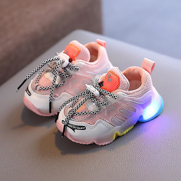 Frozen Elsa Mesh LED Lysende Sneakers Børnesko Sommer Efterår Sølv Silver 30