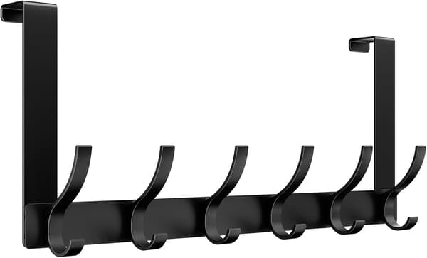 Dørkroker med 6 kleskroker – Solid håndklestativ for bad, soverom, hybel (svart) Black 6 Hooks