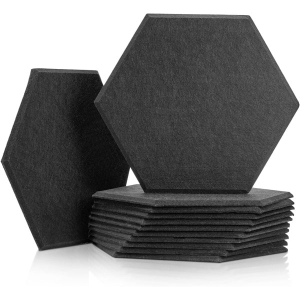 Hexagonala akustikpaneler med klistermärken, 12 st, hög densitet