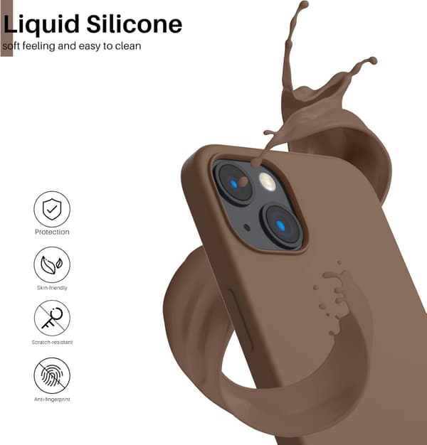 Flytande silikonfodral för iPhone 13 6.1\" - Ultratunt helkroppsstötskydd [JUN] Chocolate