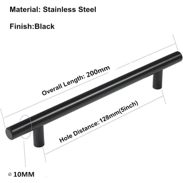 20 Sorte T-Bar Skabsgreb - 128 mm Hulafstand til Køkken & Møbler [JUN]