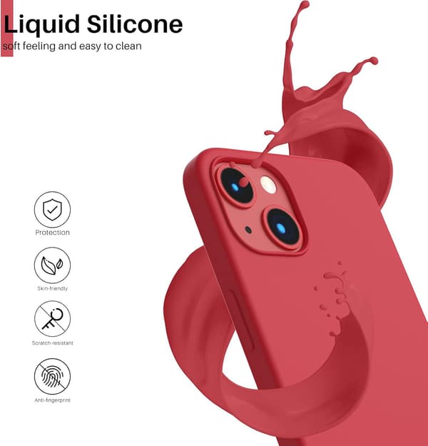 Flydende silikonecover til iPhone 13 6.1\" - Ultratynd fuld krops stødsikker beskyttelse[JUN] Red