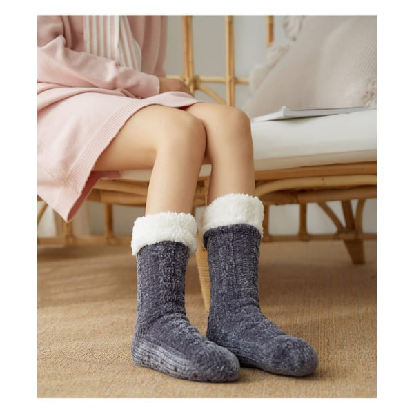 Hyggelige og varme sokker med skridsikkerhed - FLUFFY Mörkgrå