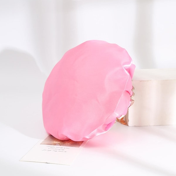 Vattentät återanvändbar dubbellagers elastisk duschmössa för badrum (rosa)