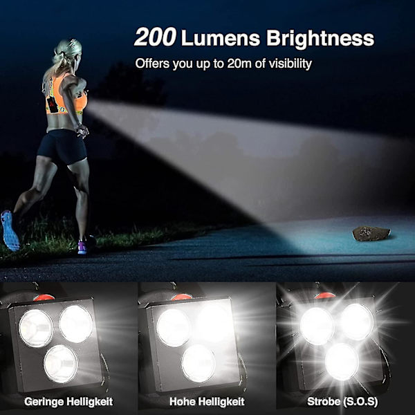 USB-ladattava LED-juoksulamppu, 120° säädettävä rintavalaisin, 500 lumenia, heijastinnauha lenkkeilyyn ja kävelyyn