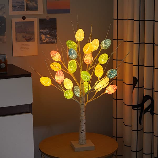 2-pakning LED påskeeggtrær med timer - 56 cm, batteri/USB