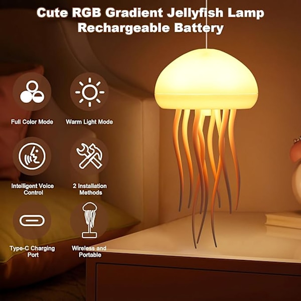 Manetlampa med maneter, röststyrd manetlampa med dansande tentakler, RGB-gradient manet nattlampa
