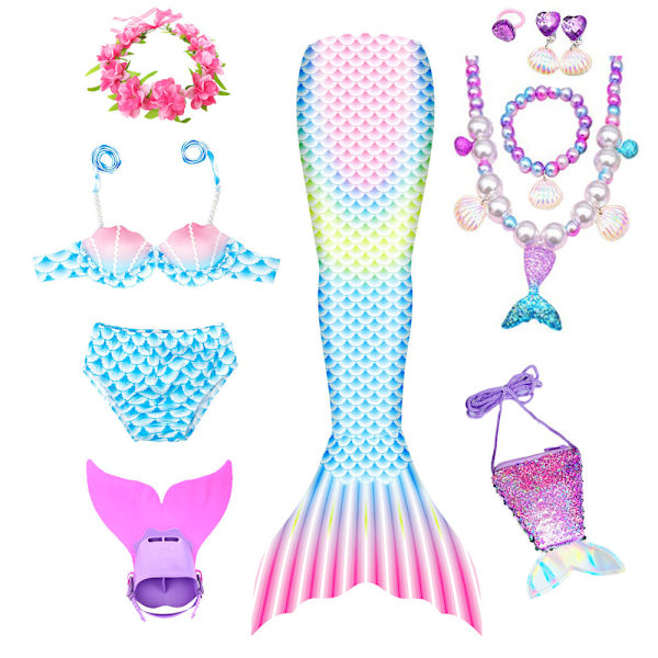 9-delad sjöjungfru-baddräkt prinsessa bikini badkläder set inklusive monofena MY13 MY13 MY13 140