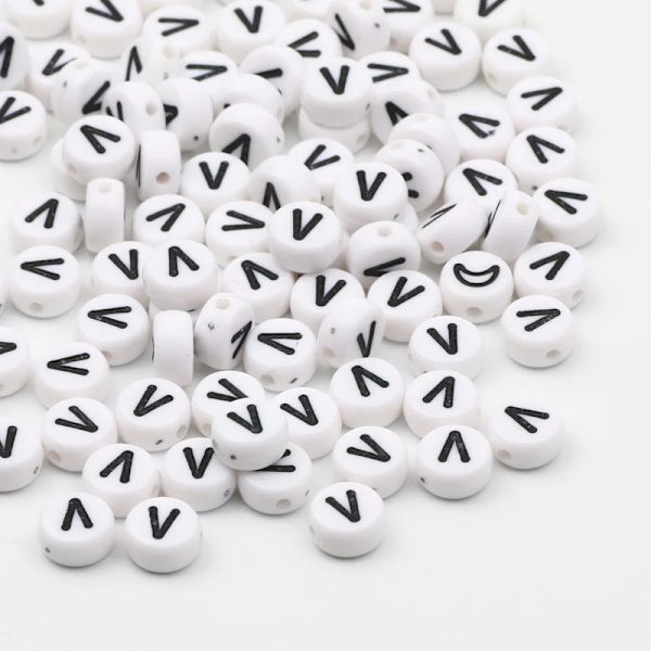 7x4mm Akryl Alfabet Bogstav Perler til DIY Smykkefremstilling 50/100/200 stk.[JUN] V