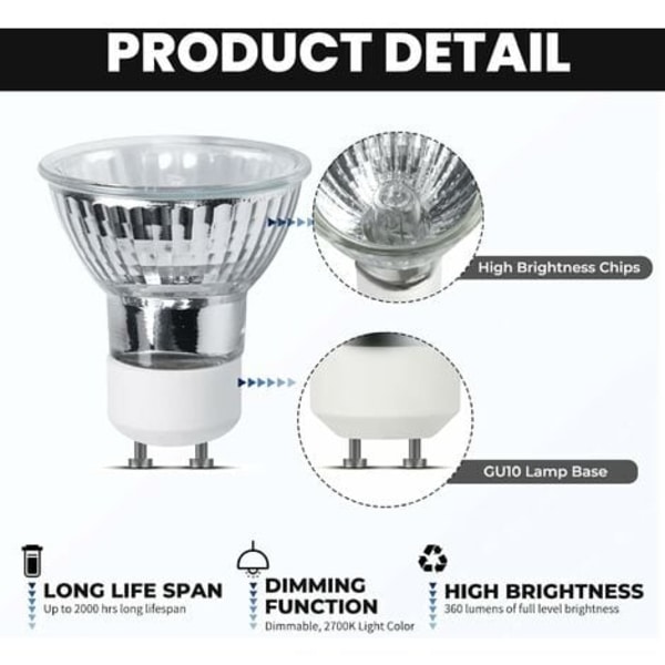 Pakke med 8 GU10 Halogenlamper Reflektor 35W Varmt Hvit 2700K