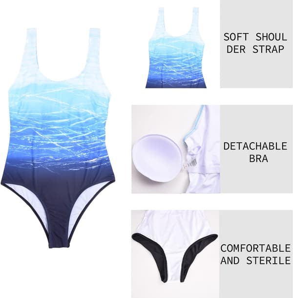 Blå Gradient Rygløs Monokini med Mavekontrol & Polstrede Skåle[JUN] M Blue