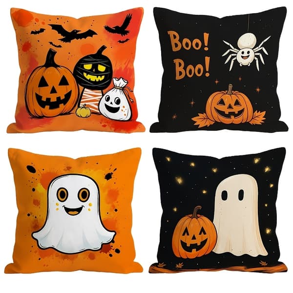 Halloween-kuddfodral med tryck av pumpa, fladdermus och spindel för soffa och heminredning 4pcs-50cm