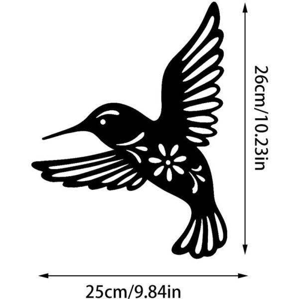 Black Metal Bird Hummingbird Väggdekor, 3 delar 10.2in Smide