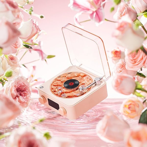 The Waves vinyylisoitin, Wave Retro vinyylilevysoitin langaton Bluetooth-kaiutin {FW} Pink