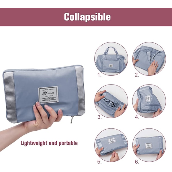 Foldbar Rejsekuffert, Letvægts Vandtæt Håndbagage med Fast Rem, Design med Tør-Våd Separation[JUN] blue