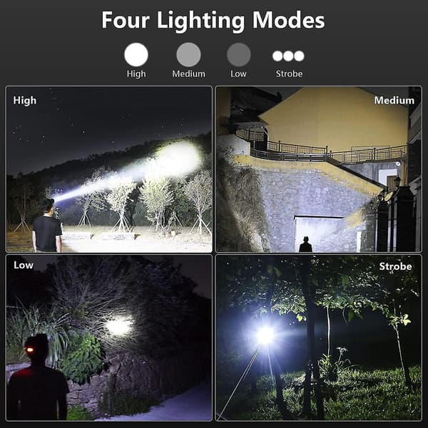 Oppladbar LED-hodelykt 90000 Lumen Supersterk 4 Moduser IPX5 Vanntett[JUN]