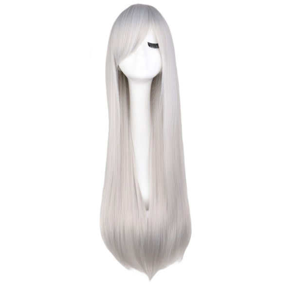 80 cm långt rakt hår Cosplay Peruk Silvergrå