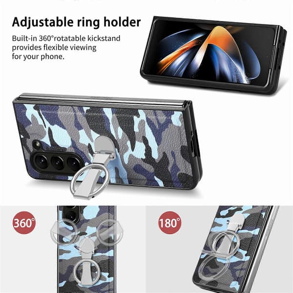 Kamouflagefodral i läder med ring för Samsung Galaxy Z Fold5 [JUN]