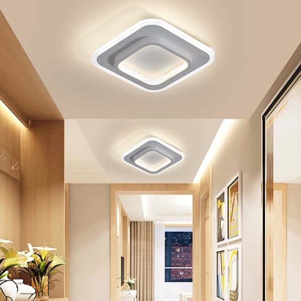 Hvit firkantet lysarmatur Enkelt design nordisk stil LED-taklampe for balkong Kjøkken Taklampe Varmt lys 20W (Kaldt hvitt lys)