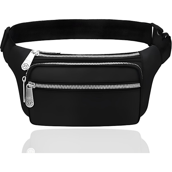 Midjeväska, Vandtæt 4 Lynlåse Lommer Fanny Pack Løbe Midjeväske Taske Justerbart Bælte Midjeväske til Udendørs, Sport, Vandreture, Rejser (Sort)