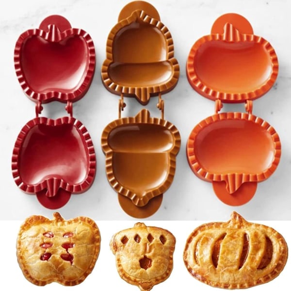 Molds för 3 stycken degpressar, molds för fest, äppelpumpa och ekollonformar på hösten Mini Pocket Pie Maker