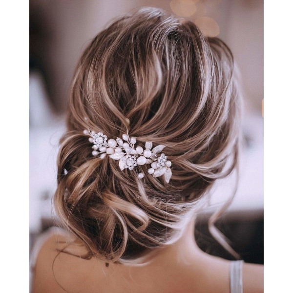 Silverbröllop kristall hår vinstockar blomma blad headpiece