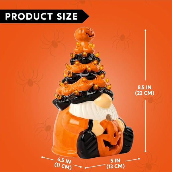 Keramisk Græskar Nisse Træ Borddekoration med Indbyggede LED'er til Halloween Ceramic Tree