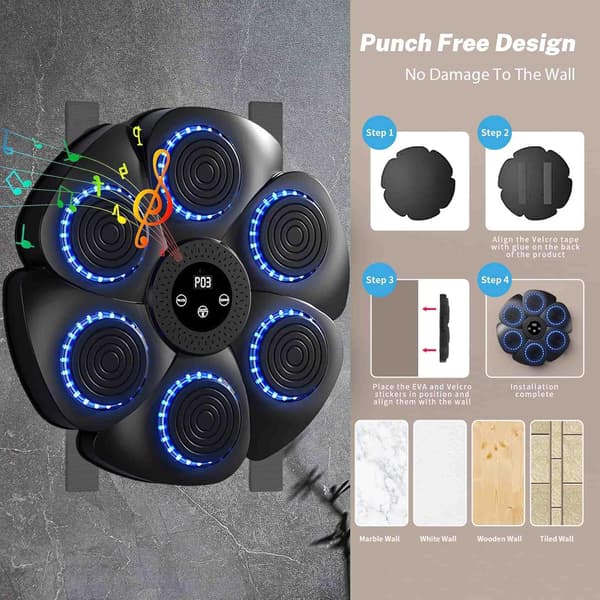 Bluetooth Smart Punching Ball med 9 hastigheter, timer og boksehansker[JUN]