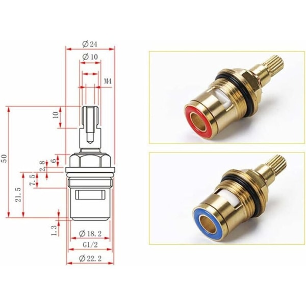 1/2" ersättningspatron for keramisk kran, varm og kald keramisk Fa