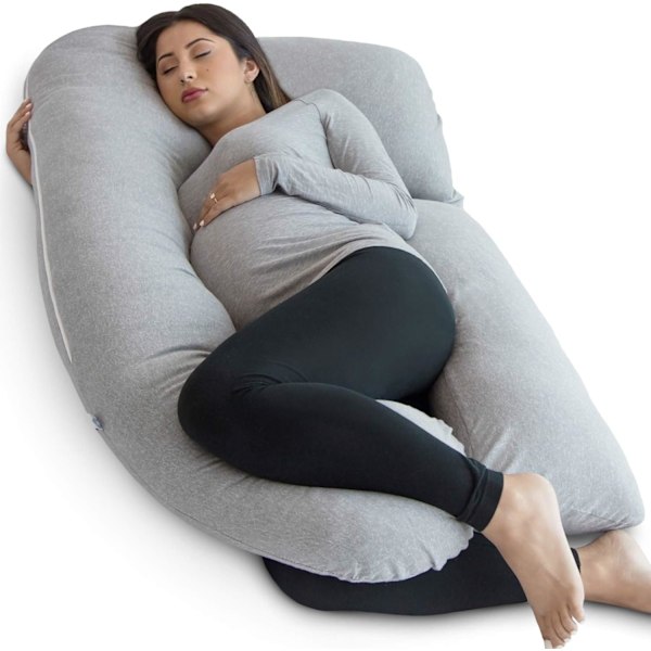 Graviditetspute for kvinner, U-formet fullkroppspute med avtakbar forlengelse for rygg, hofter, ben, magestøtte grå Grey 134.6 x 78.7 x 17.8 centimetres