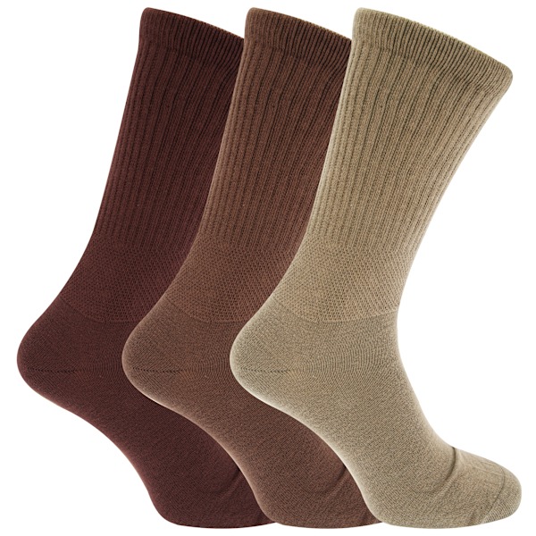 Extra breda bekväma strumpor för breda fötter, diabetiker (3 par) Bruna nyanser Brown Shades UK 6-11 EURO 39-45