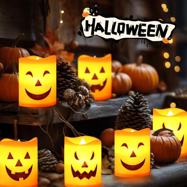 Halloween LED Græskarlys, 6-pak Batteridrevne Tealights til Bord[JUN]