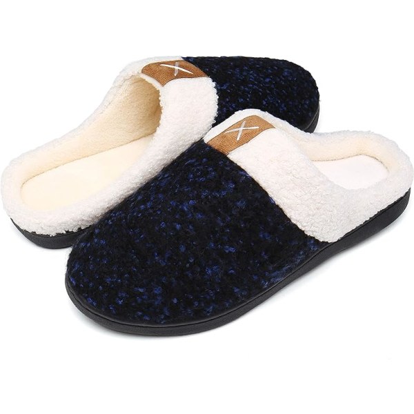 Herrtofflor Memory Foam Comfort Fuzzy plyschfoder Slip On Indoor Outdoor Home Shoes (marinblå, 10-11)