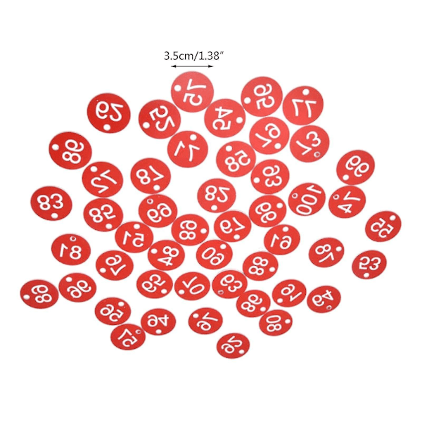 100 Plast ID-Nummerbrickor 1-100 Graverade Färgade Nyckelrings Etiketter HG[CH] Red