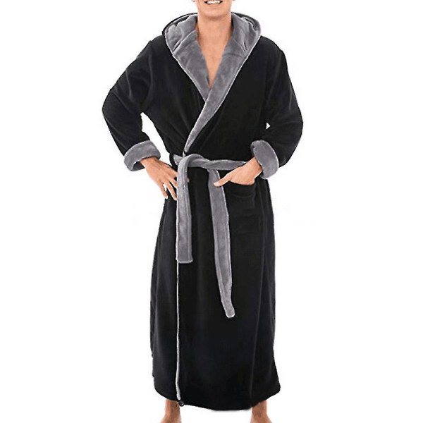 Men's long dressing gown Fleece Hood Nightwear Bathrobe Slee